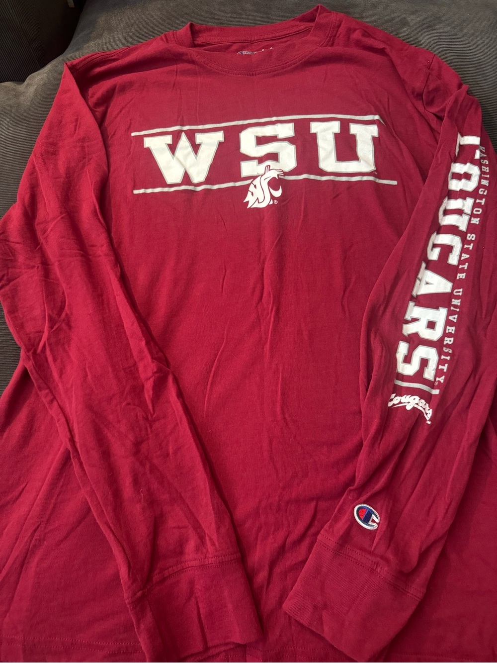 Champion Men's WSU Long-Sleeve Shirt - Crimson & White